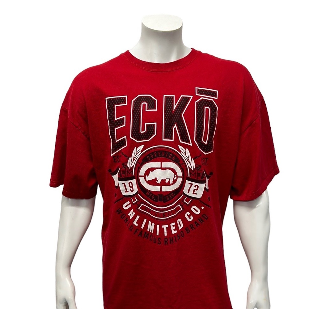 Ecko Unlimited Red White Spell Our Rhino Graphic Short Sleeve Crew T-Shirt XXL